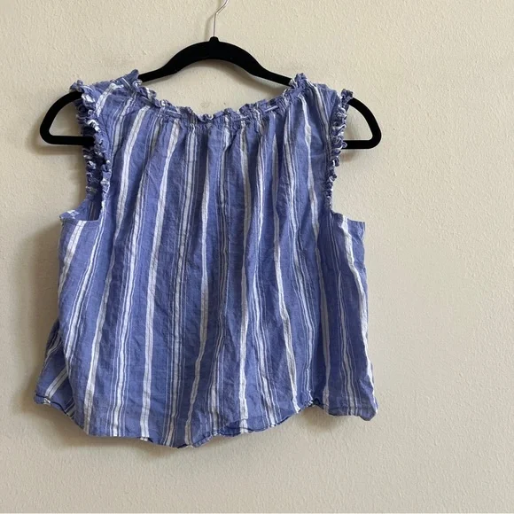 J. Crew Ruffle-trim button-up top in stripe blue white S - Picture 3 of 3
